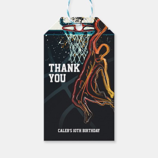 Basketbal Dunk Jump Shot Verjaardagsfeest Cadeaulabel (Voorkant)