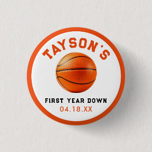 Basketbal eerste jaar naar beneden 1e verjaardag ronde button 3,2 cm