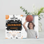 basketbal foto uitnodiging (Staand voorkant)