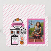 Basketbal Foto Verjaardag Roze Sport Feestje Meisj Kaart (Voorkant / Achterkant)