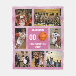Basketbal fotocollage Pink Glitter Fleece Deken