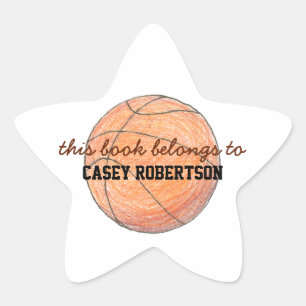 Basketbal gepersonaliseerde boekplaatjes voor kind ster sticker