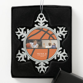 basketbal gepersonaliseerde foto tin sneeuwvlok ornament