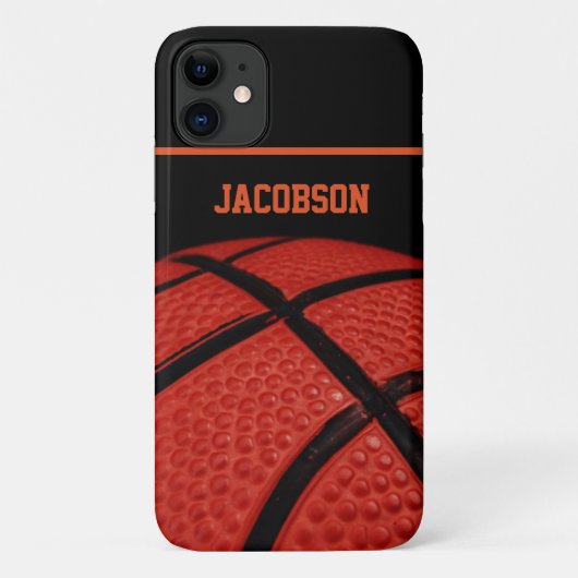Basketbal Gepersonaliseerde Naam Zwart en Sinaasap Case-Mate iPhone Case (Achterkant)