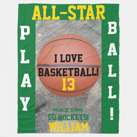 Basketbal Groene Team Naam Fleece Deken (Voorkant)