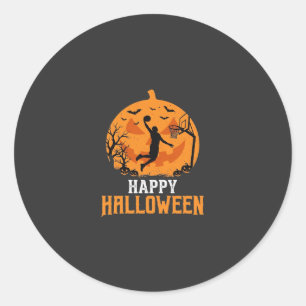 Basketbal Halloween Dunk Pompoen Ontwerp_1 Ronde Sticker