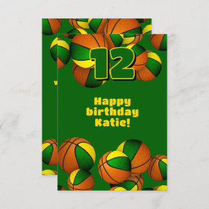 Basketbal Happy Birthday Groen Goud Team Kleuren Kaart
