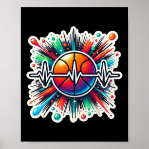 Basketbal Heartbeat Sticker - ideaal voor sport Poster