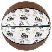 Basketbal held fiets auto vliegtuig (Voorkant)