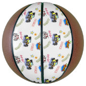 Basketbal held fiets auto vliegtuig (Verticaal)