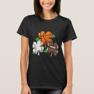 Basketbal Honkbal Voetbal Shamrock Patricks Dag T-shirt