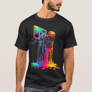 Basketbal Hoop Druppelende Kleurrijke Spat Basketb T-shirt