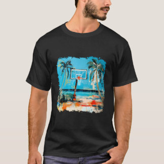 Basketbal Hoop Tropisch Zee Strand Stijlvolle stra T-shirt
