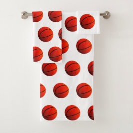 Basketbal Hoops Sinaasappel Zwarte Basketballen 4S Bad Handdoek