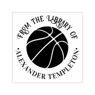 Basketbal Hoops Sport Bibliotheek Rond Boek Naam Zelfinktende Stempel