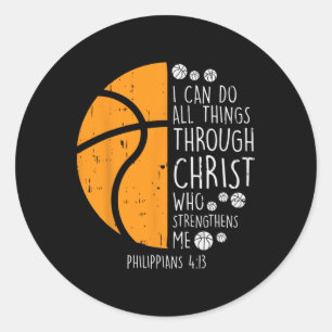 Basketbal Ik kan dingen doen Bijbelvers God Jezus  Ronde Sticker