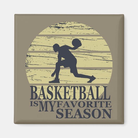 Basketbal is mijn favoriete seizoen retro zonsonde magneet (Voorkant)