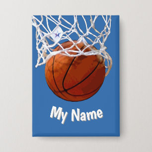 Basketbal Jouw Naam Aangepaste Staalblauwe Achterg Button
