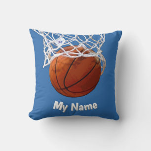 Basketbal Jouw Naam Aangepaste Stalen Blauwe Achte Kussen