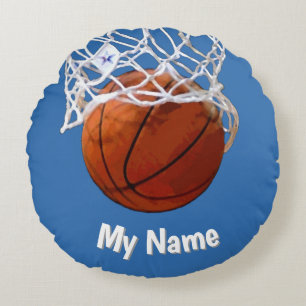 Basketbal Jouw Naam Aangepaste Stalen Blauwe Achte Rond Kussen