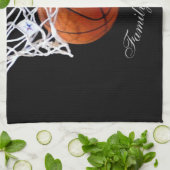 Basketbal Jouw naam Kalligrafie Script Theedoek (Gevouwen)
