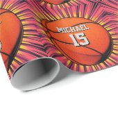 Basketbal Jouw naam Pop Art Cadeaupapier (Rol Hoek)