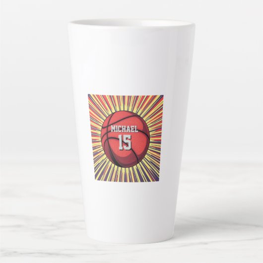 Basketbal Jouw naam Pop Art Latte Mok (Voorkant)