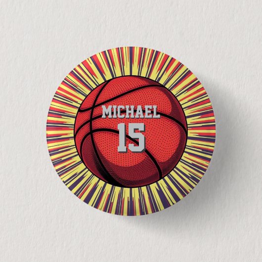 Basketbal Jouw naam Pop Art Ronde Button 3,2 Cm (Voorkant)
