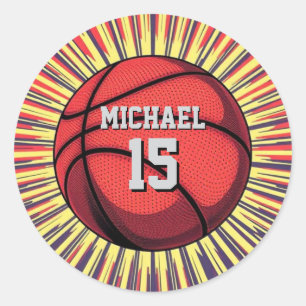 Basketbal Jouw naam Pop Art Ronde Sticker