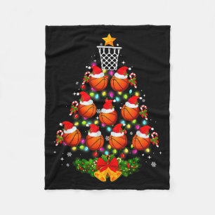 Basketbal Kerstboom Lichtjes Rode Kerstman Hoed Xm Fleece Deken