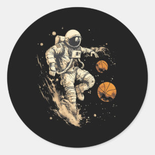 Basketbal kunstwerk Astronaut Ballenspeler Splash Ronde Sticker