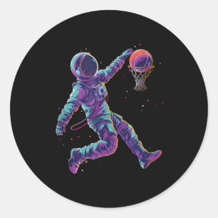 Basketbal kunstwerk Astronaut Slam Dunk Ball Playe Ronde Sticker