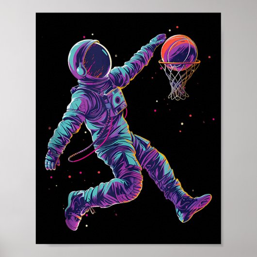 Basketbal Kunstwerk Astronaut Slam Dunk Bball Spel Poster (Voorkant)