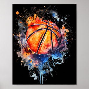 Basketbal kunstwerk Basketbal Hoop Kleurrijk Water Poster