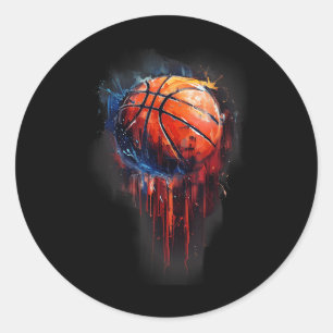 Basketbal kunstwerk Basketbal Hoop Waterverf Colo Ronde Sticker