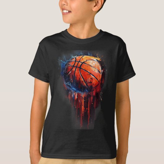Basketbal kunstwerk Basketbal Hoop Waterverf Colo T-shirt (Voorkant)