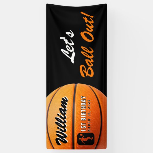Basketbal laten we bal uit verjaardagsfeestje spandoek (Verticaal)