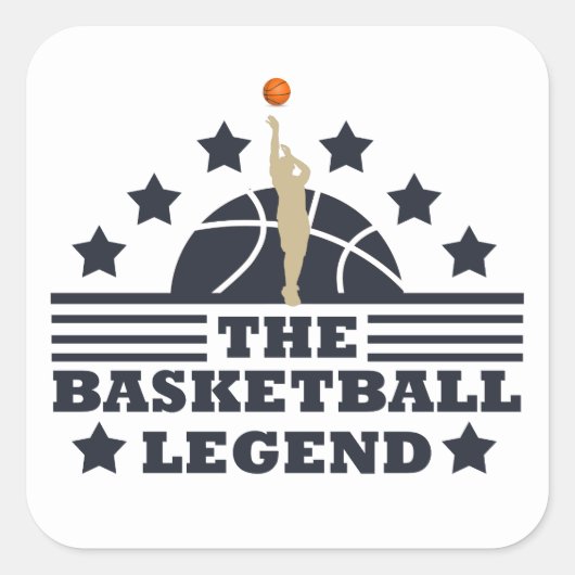 Basketbal legende speler blauw en sinaasappel bal vierkante sticker (Voorkant)