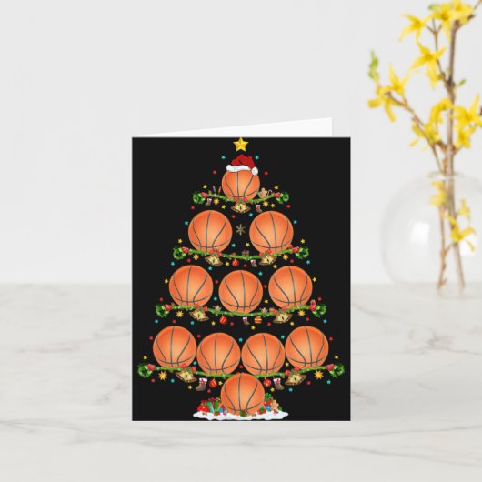 Basketbal Lichten Kerstman Kerstmis Basketbal Kers Kaart (Gele Bloem)