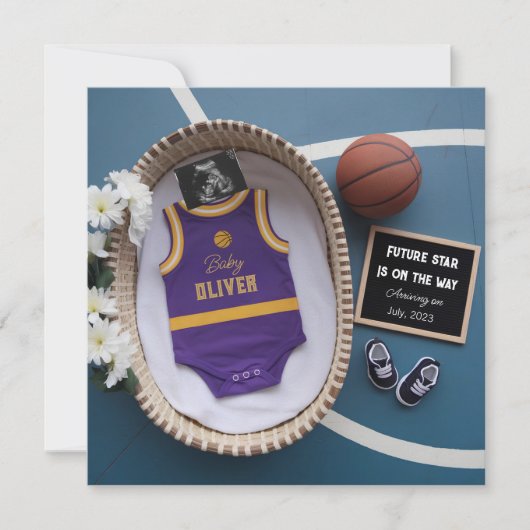 Basketbal liefhebbende ouders zwangerschap aankond kaart (Voorkant)