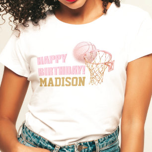 Basketbal Luxe Meisje Verjaardag Waterverf T-shirt