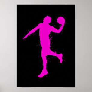 Basketbal Magenta Speler - Abstracte Aquarel Poster