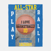 Basketbal Medium Blauw Team Speler Naam Fleece Deken (Voorkant)
