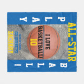 Basketbal Medium Blauw Team Speler Naam Fleece Deken (Voorkant (Horizontaal))