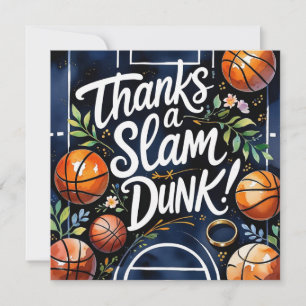 Basketbal met bal Bedankt voor een slam dunk-huwel