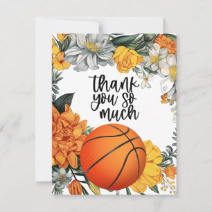 Basketbal met bloemen voor coach bedankkaart