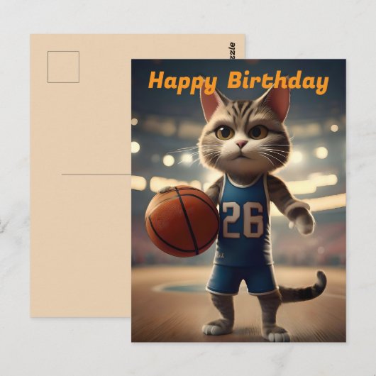 "Basketbal met een portie kattigheid" verjaardag Briefkaart (Voorkant / Achterkant)