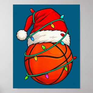 Basketbal Met Kerstman Hoed Grappig Kerstmis Xmas Poster