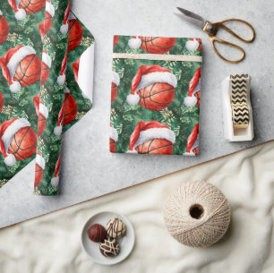 Basketbal met kerstmuts voor Kerstmis Cadeaupapier