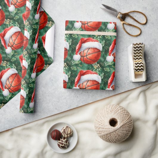 Basketbal met kerstmuts voor Kerstmis Cadeaupapier (Crafts)